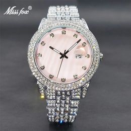 Relogio feminino missfox elegante diamante bling rosa relógio para mulher genebra luxo único pérola dial vestido relógios gota 240102