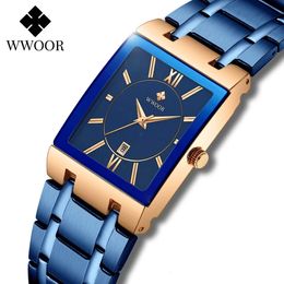 Relogio Feminino WWOOR femmes montres haut de gamme de luxe bleu femmes Bracelet montre carrée dames robe Quartz montre-Bracelet 240110