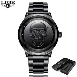 Relogio Masculinlige Hombres Skull Watch Marca Luxury Acero Inoxidable Cuarzo Relojes Hombre Negocio Moda Impermeable Reloj Retro 210527