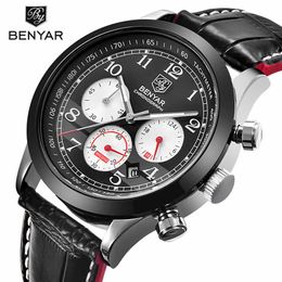 Relogio Masculino BENYAR Mode Chronographe Sport Hommes Montres Top Marque De Luxe Quartz Militaire Montre Homme erkek kol saati211D