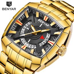Relogio Masculino Benyar warch Topmerk Luxe Gouden Heren Quartz Horloges Sporthorloge Mannen Waterdicht Herenhorloge Reloj 277H