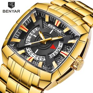 Relogio Masculino Benyar warch Top marque de luxe doré montres à Quartz pour hommes montre de Sport hommes étanche montre-bracelet homme Reloj 253e