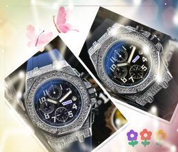 Relogio Masculino Brand Mens Quartz Watches Stopwatch Stop Black Green Rubber Strap Diamonds Ring Japan Quartz Movement Sports Swimming Wristwatch Cadeaux