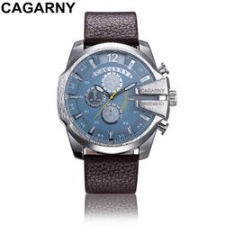 Relogio Masculino CAGARNY grand cadran hommes montres militaire Sport bracelet en cuir montre à Quartz mâle horloge Orologi Uomo montres-bracelets