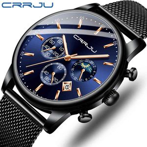 Relogio Masculino CRRJU Hommes D'affaires Montre Fahsion Creative Étanche En Acier Inoxydable Maille Montre-Bracelet Casual Chronographe Horloge 210517