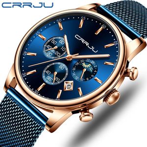 Relogio Masculino CRJU Luxury Quartz Watch For Men Watches Blue Dial Watches Sports Reloj Cinturón de malla Muñeca Watch232z