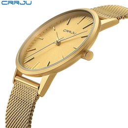 Relogio Masculino CRRJU hommes montre en or mâle en acier inoxydable Quartz doré mince montres pour homme montres décontractées cadeau Clock283R