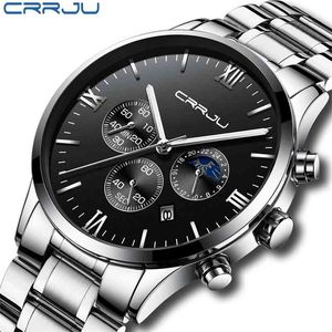 Relogio Masculino CRRJU Hommes De Luxe En Acier Montres De Mode Sport Quartz Militaire Robe Montre Homme Lumineux Étanche Horloge 210517