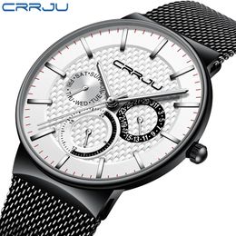 Relogio masculino crrju mens montres de bracelet ultra-mince de luxe