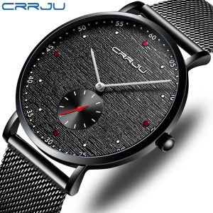 Relogio Masculino CRRJU nouveaux hommes montre de luxe affaires étanche mince maille Quartz montre-bracelet mode militaire Sport mâle Clock255u