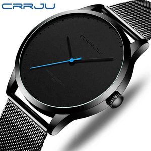 Relogio Masculino Crrju Watch for Men Black Big Dial Casual Quartz Watches Simple Specny Watches Malla Reloj a prueba de agua 210517