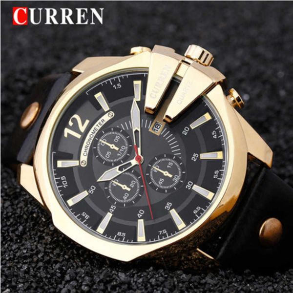 Relogio Masculino Curren Golden Men Relojes Top Luxury Popular Brand Watch Hombre Cuarzo Gold Relojes Reloj Hombres Reloj de pulsera 8176 Q0524