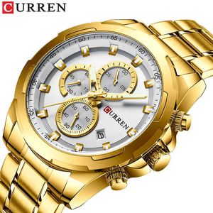 Relogio masculino curren heren horloges top merk luxe chronograaf gouden horloges mannen roestvrij staal gouden mannelijke polshorloge 210527