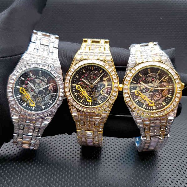 Relogio Masculino De Luxury Watch Ice Out Baguette Stones Automático Hombres Relojes mecánicos Top Brand Orologio Automatico Uomo