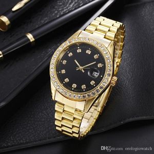 Relogio Masculino Diamond Mens Horloge Mode Black Dial Kalender Gouden Armband Vouwen Sluiting Master Rmale 2021 Geschenken Paartjes