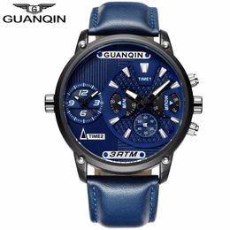 relogio masculino guanqin luxe heren sport meerdere tijd zone multifunctionele quartz horloge klassieke mannen retro lederen polshorloge