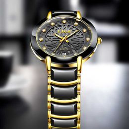 Relogio Masculino LIGE marque montre hommes haut à la mode en céramique montre à Quartz pour hommes luxe diamant étanche montre-bracelet 210527