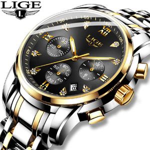 Relogio Masculino Lige Mens Horloges Topmerk Luxe Mode Diamant Horloge Mannen Staal Waterdicht Sport Quartz Chronograph 210527