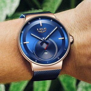 Relogio masculino lige nieuw horloge ontworpen blauw quartz stalen band heren horloge top ultra-dunne eenvoudige al-stalen waterdichte 30m