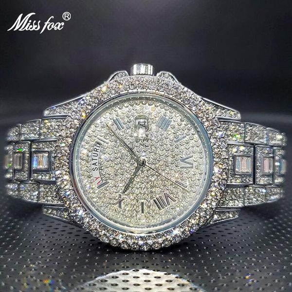 Reloj de lujo MISS Ice Out Diamond para hombre, reloj multifunción con calendario de ajuste de fecha y día, relojes de cuarzo para hombre Dro 220325