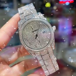 Relogio Masculino hommes plein de diamants arabe numéro montre 41mm ciel étoilé calendrier glacé Quartz militaire chaîne de temps horloge de table montre-bracelet fonction cadeau de noël