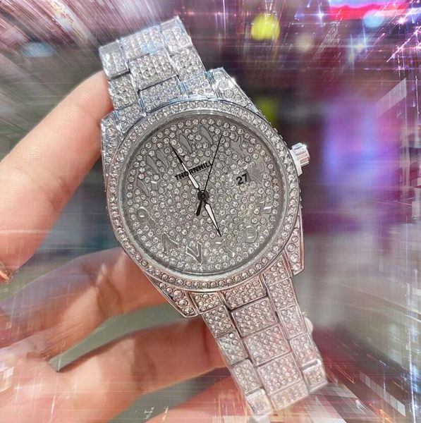Relogio Masculino hommes pleins diamants chiffre arabe montre 41mm calendrier de luxe glacé Quartz militaire analogique chaîne de temps horloge de table montre-bracelet Bracelet