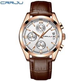 Relogio Masculino nouveau CRRJU Sport chronographe hommes montres haut de gamme en cuir de luxe étanche Date montre à Quartz homme Clock249c