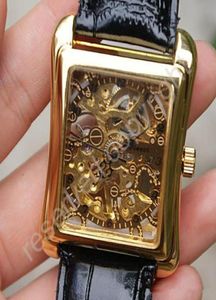 Relogio masculino relojes zwart lederen goud skelet hand wind mechanisch horloge unisex dames jurk horloges merk winnaar7419385