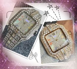 Relogio masculino vierkante wijzerplaat gezicht heren kwarts horloges roestvrijstalen riem diamanten ring Japan Quartz Beweging Set Auger Racing Groothandel Mannelijke geschenken Polshurnwatch