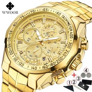 Relogio Masculino Horloges Mannen Topmerk Luxe WWOOR Gouden Chronograaf Mannen Horloges Goud Grote Mannelijke Horloge Man 220705