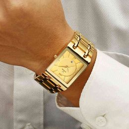 Relogio Masculino WWOOR Gouden Horloge Mannen Vierkante Heren Horloges Topmerk Luxe Gouden Quartz Roestvrij Staal Waterdicht Polshorloge 211124