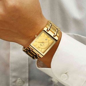 Relogio masculino wwoor gold horloge mannen vierkante heren horloges top merk luxe gouden kwarts roestvrij staal waterdicht polshorloge