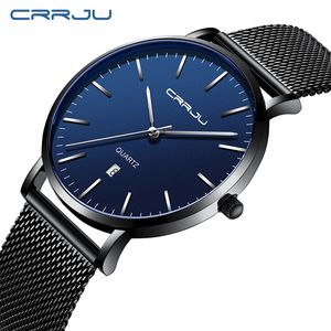 Relogio Masculino2019 CRRJU Mode Hommes Montre De Luxe Top Marque Affaires Bleu Quartz Montre Hommes Casual Étanche Cool Montre T200409