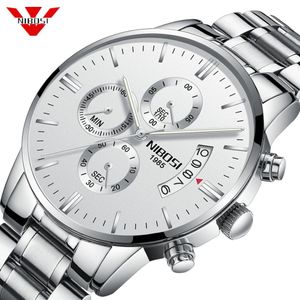 Relogio NIBOSI luxe célèbre haut marque hommes argent blanc montre-bracelet étanche horloge montre à Quartz pour hommes Relogio Masculino325Q