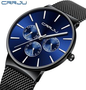 Reloj Hombre 2019 Crrju Top Brand Luxury Men de luxe Regardez étanche à la poigne Ultra Thin Date Watch mâle Mesh Strap Quartz décontracté Clock2687933555