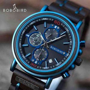 Reloj hombre BOBO BIRD nuevo reloj de madera para hombre marca superior de lujo cronógrafo militar relojes de cuarzo para hombre Dropshipping personalizado 210329