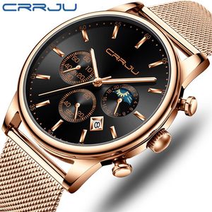 Reloj hombre CRRJU haut de gamme hommes multifonction montres étanche affaires décontracté Quartz Date montre-bracelet mâle maille bracelet Clock2639