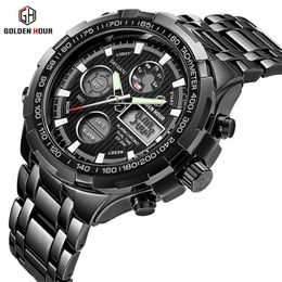Reloj Hombre GOLDENHOUR montre à Quartz noir pour hommes zegarek meski montres numériques Sport militaire horloges masculines Relogio Masculino259s