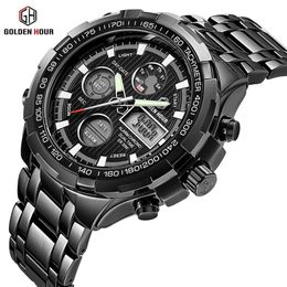 Reloj Hombre GOLDENHOUR montre à Quartz noir pour hommes zegarek meski montres numériques Sport militaire horloges masculines Relogio Masculino295e