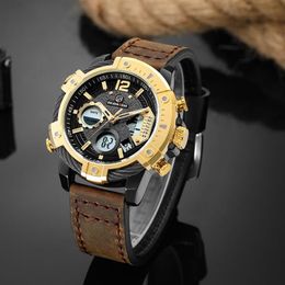 Reloj Hombre GOLDENHOUR Männer Uhr Automatische Sport Digitale Wasserdichte Männliche Uhr Leder Armee Mann Uhr Relogio Masculino228V