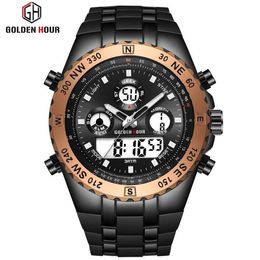 Reloj Hombre GOLDENHOUR hommes montre quartz numérique Sport montre hommes erkek kol saati mode extérieure montre-bracelet lumineux mâle Clock224I