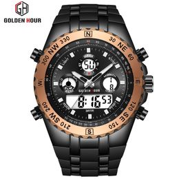Reloj Hombre GOLDENHOUR Quarzt Digitale Sport Horloge Mannen Erkek Kol Saati Mode Outdoor Polshorloge Lichtgevende Mannelijke Klok