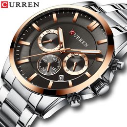 Reloj HOMBRES LUXury Brand Curren Quartz Chronograph Watches Men Causal Clock Stainless Steel Band Pols Watch Auto Date281F