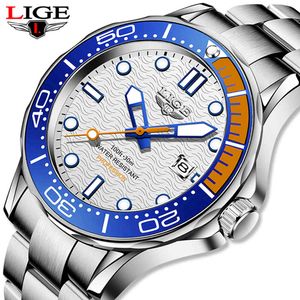 Reloj lige top merk mode sport duiker horloge voor mannen staal waterdichte datum klokken man horloge quartz polshorloges reloj hombre Q0524