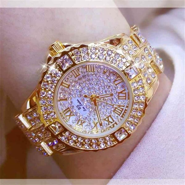 Reloj Mujer relojes de diamantes Mujer famosa marca vestido de acero inoxidable Reloj de pulsera femenino relojes de oro Montre Femme 210527250j