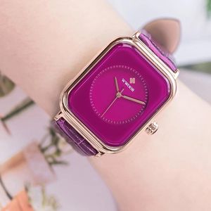 Reloj Mujer Fashion Purple Women kijkt casual analoge kwarts klok dames luxe jurk lederen waterdichte polshorloge