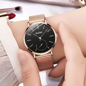 Reloj Mujer Moda Reloj de pulsera de cuarzo Mujer Negro Casual Relojes de vestir para mujer Malla de oro rosa Reloj femenino de acero inoxidable Uhr Y19244q