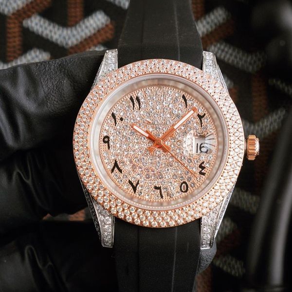 Reloj Superior 6800036 Luxury Mens Diamond Diamond Set Designer Clone AAAA + Watch 40 mm entièrement automatique en caoutchouc mécanique Cuir Night Glow Sapphire Spitzenuhr