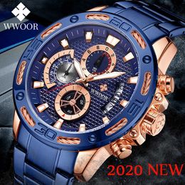 Relojes Hombre Wwoor Top Brand Modern Sports Multifunción Reloj de cuarzo Hombres Full Steel Military Reloj de pulsera Cronógrafo XFCS 210527