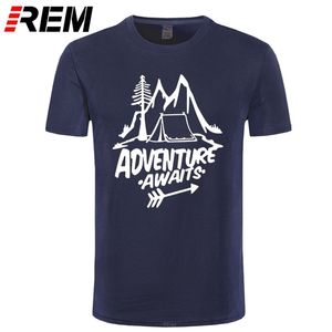 REM Adventure attend lettre t-shirt voyage pin montagnes tente impression t-shirt de qualité supérieure pur coton unisexe 220520
